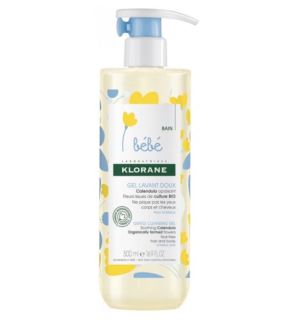 Klorane - Gel lavant doux au Calendula apaisant - Bébé - Corps et cheveux - Peau normale 500 ml