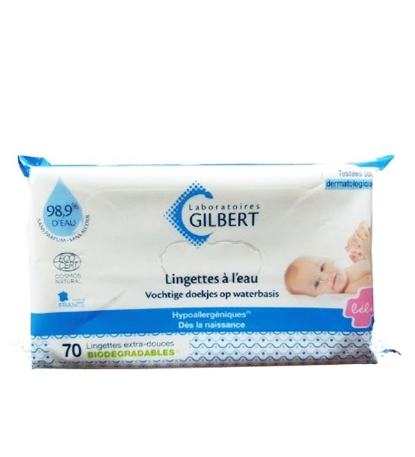 Gilbert Lingettes Bébé à l'Eau Biodégradables - 70 lingettes