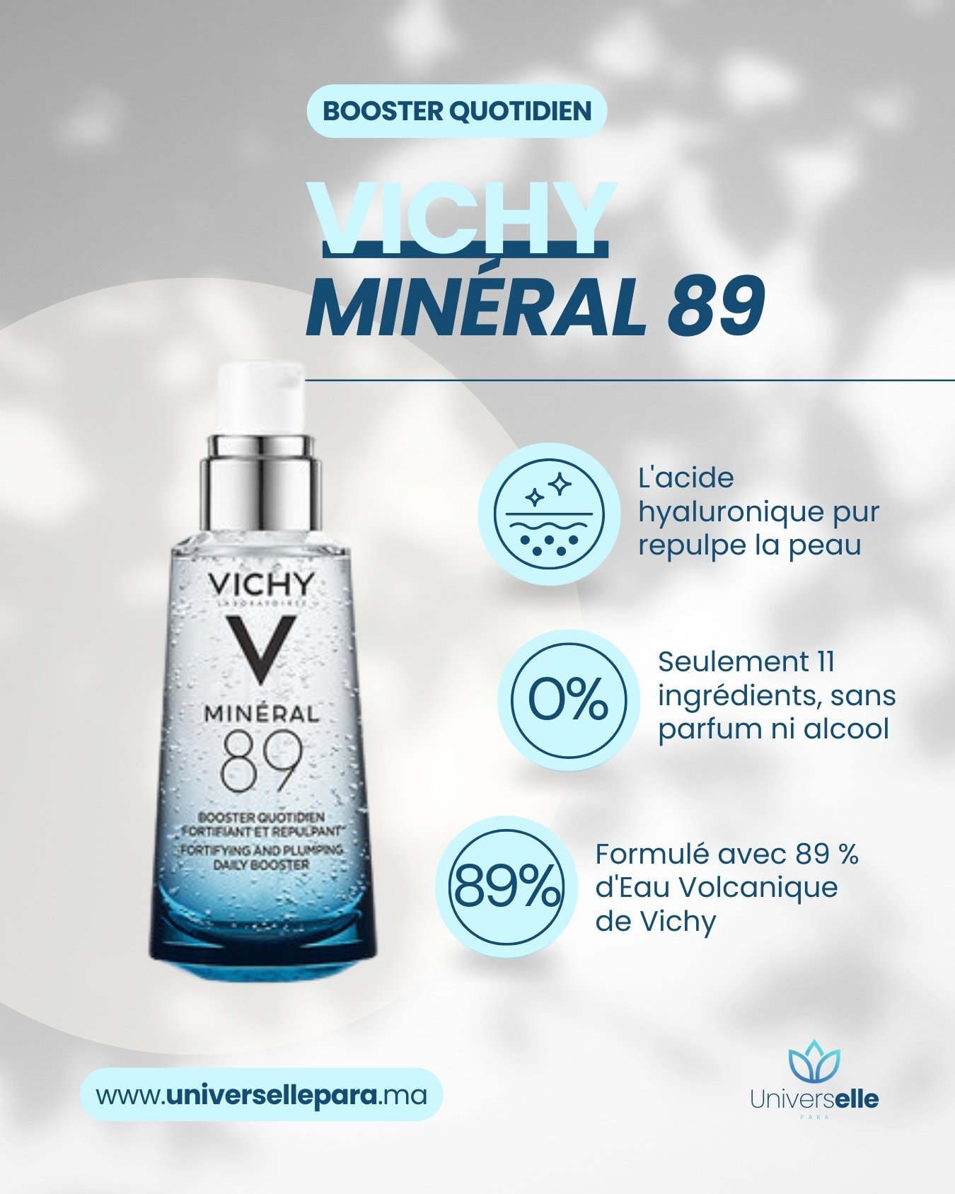 Sérum VICHY Minéral 89 : Booster Quotidien Hydratant & Repulpant à l'Acide Hyaluronique