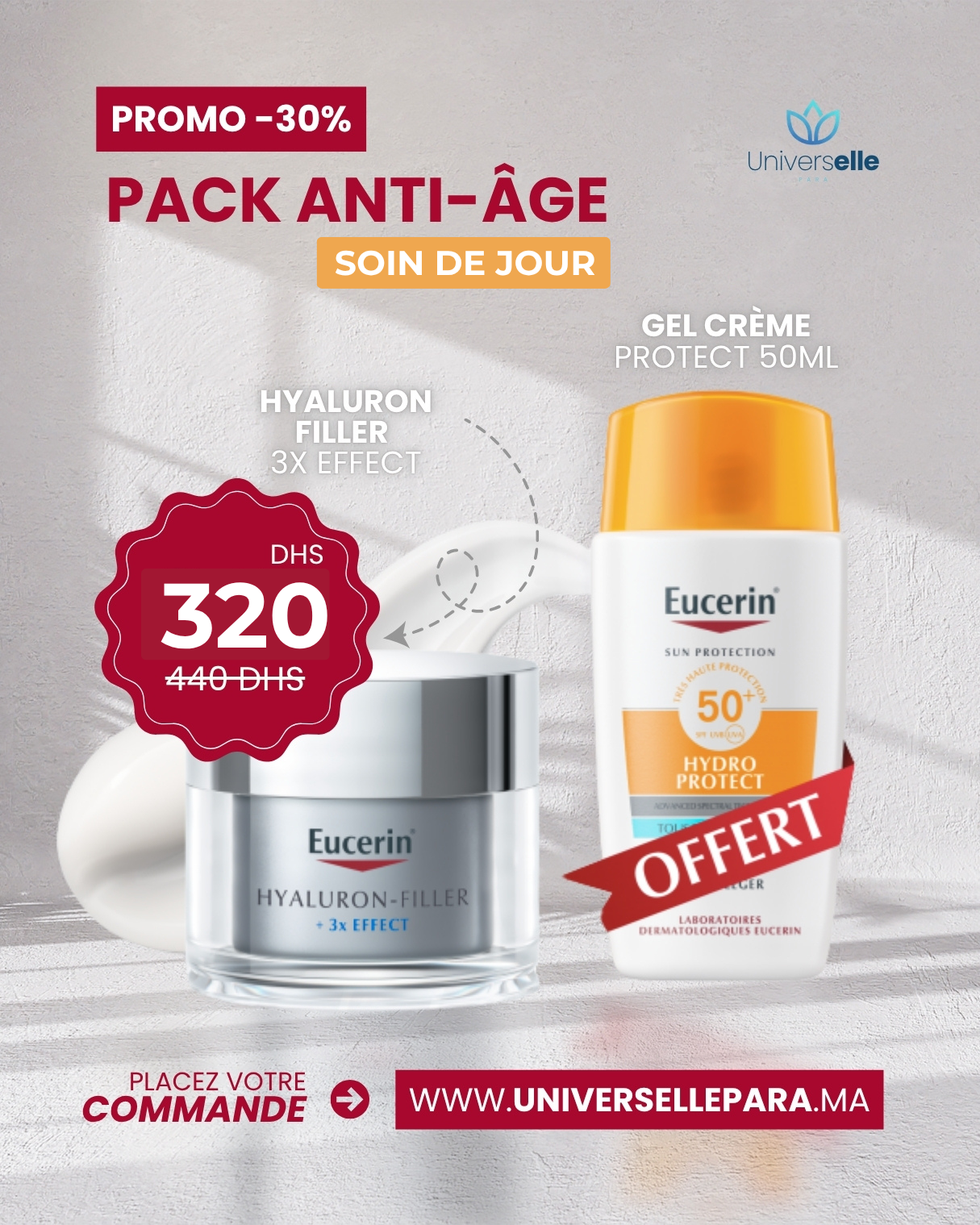 Pack Eucerin Hyaluron-Filler 3X Effect + Sun Fluid Offert - SOIN DE JOUR