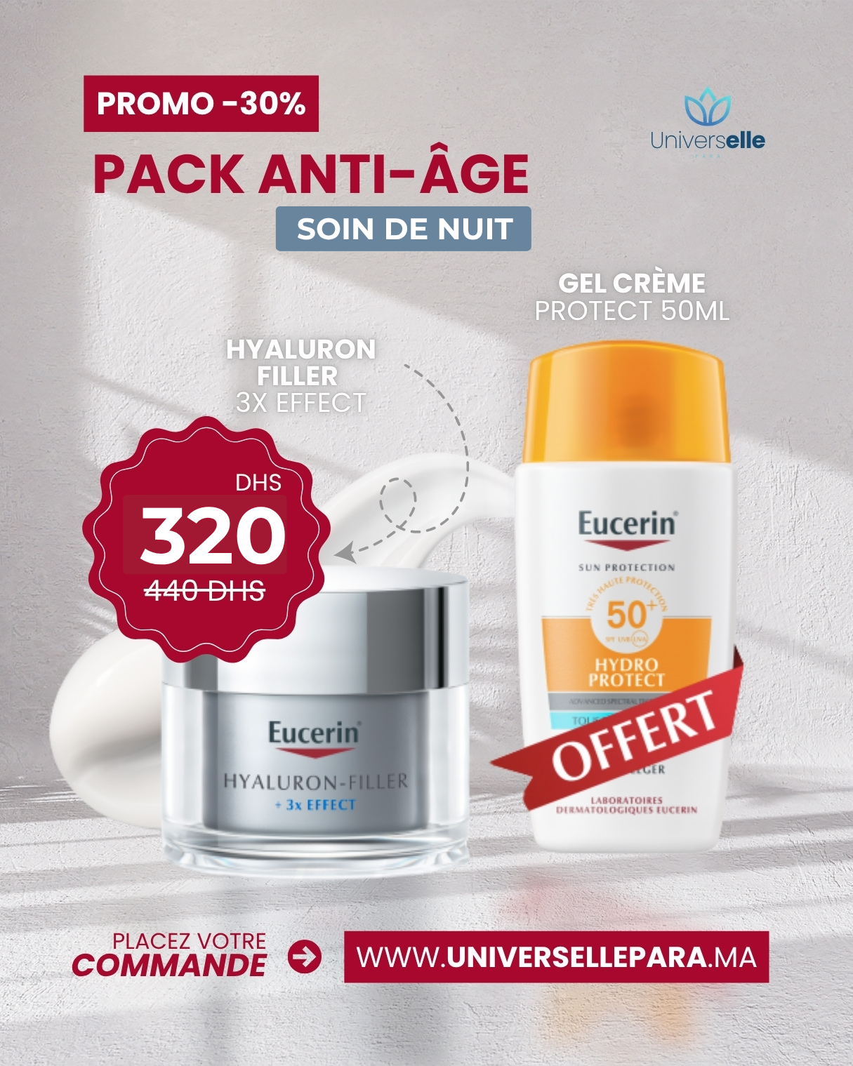 Pack Eucerin Hyaluron-Filler 3X Effect + Sun Fluid Offert - SOIN DE NUIT